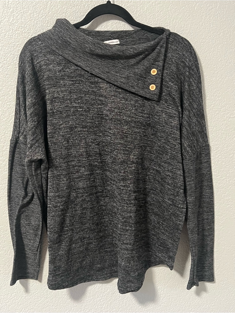 Women's Charcoal Asymmetrical Button-Shoulder Turtleneck Sweater